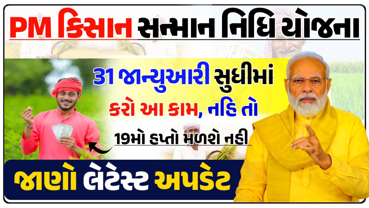 જો તમે PM કિસાન યોજનાના 19મા હપ્તાના પૈસા તમારા ખાતામાં લેવા માંગો છો તો આ કામ 31 જાન્યુઆરી સુધીમાં કરી લો, નહીં તો તમને રૂ.2000 નહીં મળે.